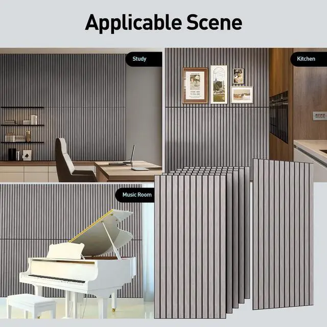 Alt view image 7 of 7 - 6 Pack Acoustic Panels, 47.2" x 23.6"Sound Proof Panel,Grey |, 0.4" Thick, Polyester Fiber Core with Wood Veneer, Easy to Cut & Install