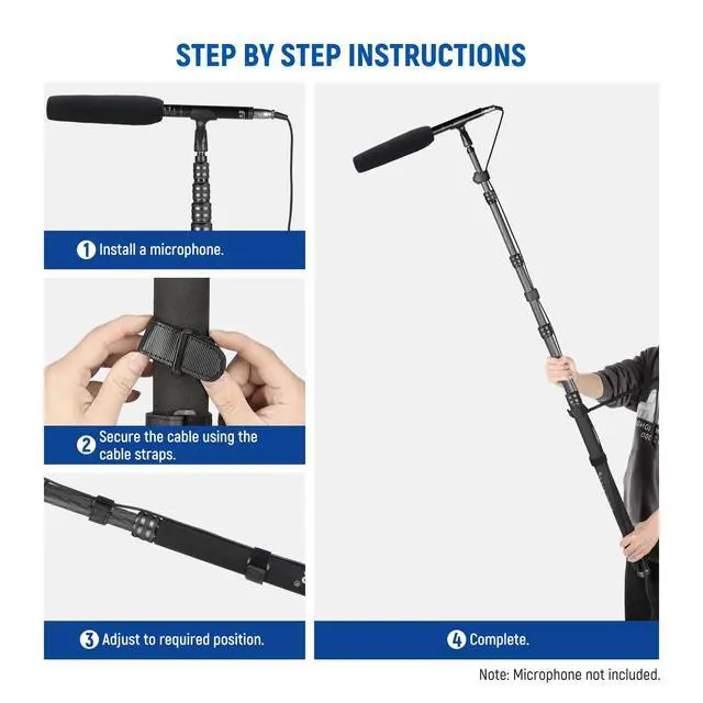Alt view image 3 of 7 - Upgraded Microphone Boom Pole, 9.8ft/300cm Telescopic Carbon Fiber Mic Boom Arm with 5 Sections, 1/4" 3/8" 5/8" Screw Adapters, Cable Straps, Shoulder Strap & Storage Bag, MS-300CB (Black)