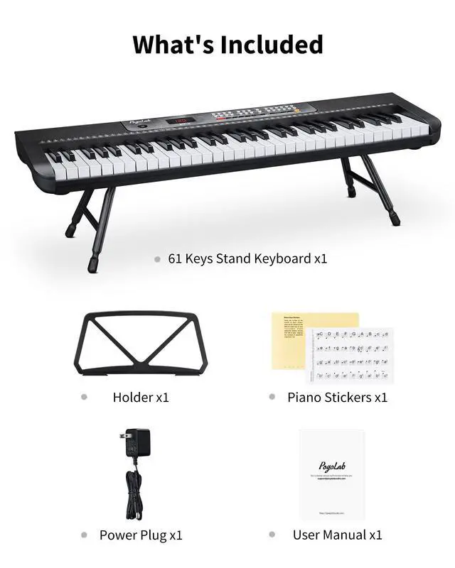Alt view image 7 of 7 - 61 Keys Compact Keyboard Piano with Foldable Mini Stand, Built-in 255 Sounds, 255 Rhythms, 24 Demos, Includes Sheet Music Stand, Note Stickers & Power Supply, for Beginners, Black
