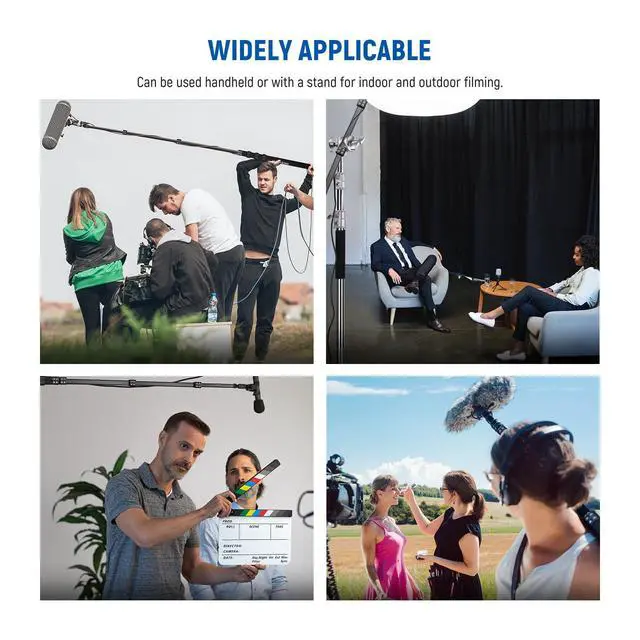 Alt view image 7 of 7 - Upgraded Microphone Boom Pole, 9.8ft/300cm Telescopic Carbon Fiber Mic Boom Arm with 5 Sections, 1/4" 3/8" 5/8" Screw Adapters, Cable Straps, Shoulder Strap & Storage Bag, MS-300CB (Black)