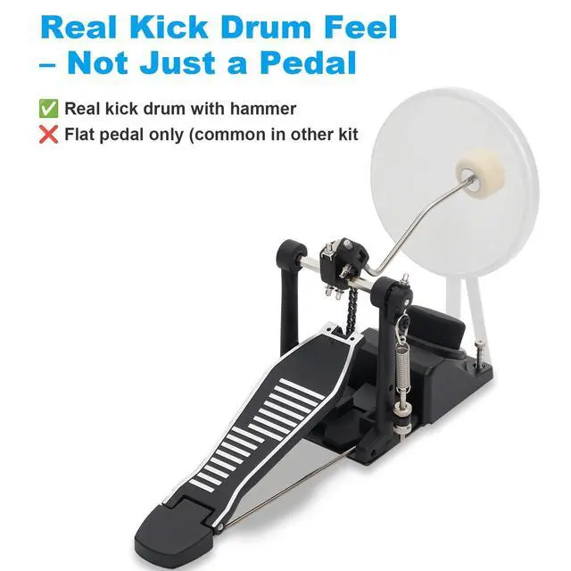 Alt view image 4 of 7 - Electric Drum Set for Beginner with Kick Hammer Pedal,10" Cymbals, 4 Mesh Pads, Supports Sensitivity Adjustment,150 Sounds 15 drum kits, all-in-one drum set with Throne, Headphones, Sticks