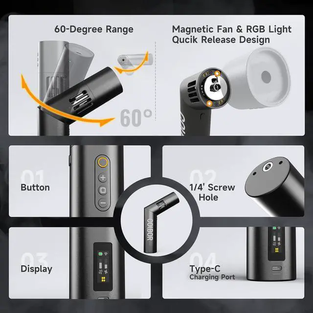 Alt view image 3 of 7 - CF5 Portable Fog Machine with Remote Control, 40W Rechargeable Handheld Smoke Machine for Photography/Christmas/Cosplay, Mini Fogger with RGB Lighting & Tyndall Effect (Indoor/Outdoor Use)