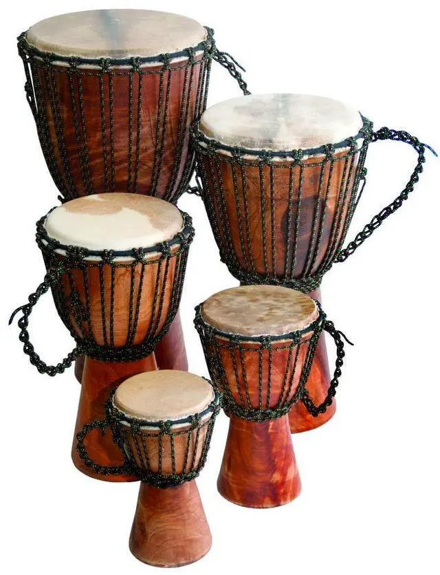 Main image of Djembe Beginner Drum 24" Tall 9-10.5" Head Mahogany Wood Goat Skin | Handmade drum with natural materials; warm, resonant sound for beginners, performers, and percussion practice
