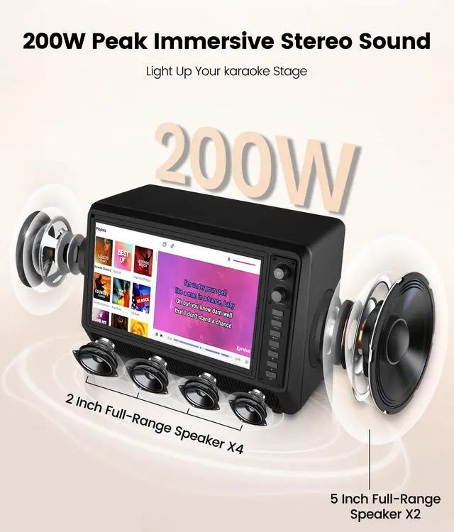 Alt view image 2 of 7 - 15.6 inch Smart Karaoke Machine for Adults with Lyrics Display, 200W Peak Power,Bluetooth Karaoke Speaker with 2 Microphones,Supports HDMI/USB/AUX Bluetooth Karaoke Machine for Home Party Camping