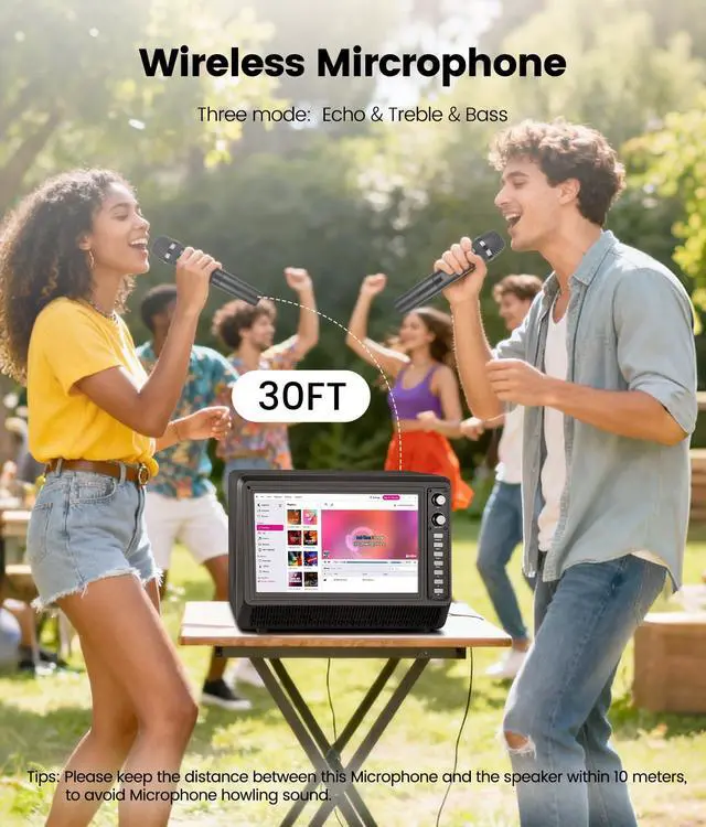 Alt view image 4 of 7 - 15.6 inch Smart Karaoke Machine for Adults with Lyrics Display, 200W Peak Power,Bluetooth Karaoke Speaker with 2 Microphones,Supports HDMI/USB/AUX Bluetooth Karaoke Machine for Home Party Camping