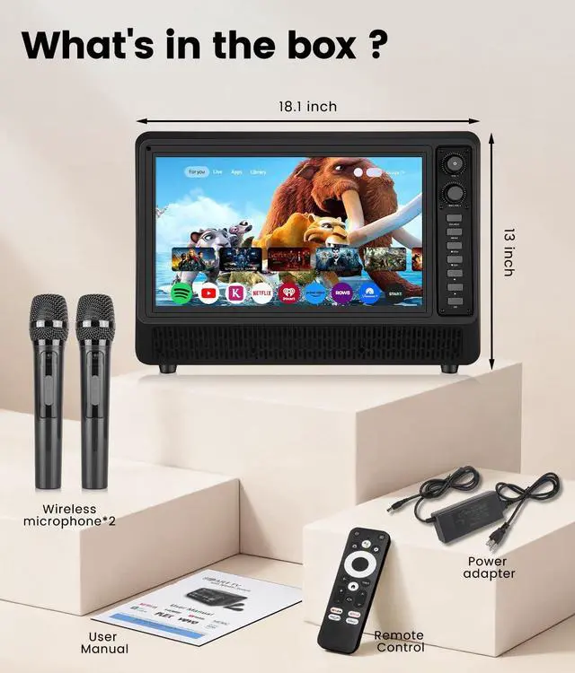 Alt view image 6 of 7 - 15.6 inch Smart Karaoke Machine for Adults with Lyrics Display, 200W Peak Power,Bluetooth Karaoke Speaker with 2 Microphones,Supports HDMI/USB/AUX Bluetooth Karaoke Machine for Home Party Camping