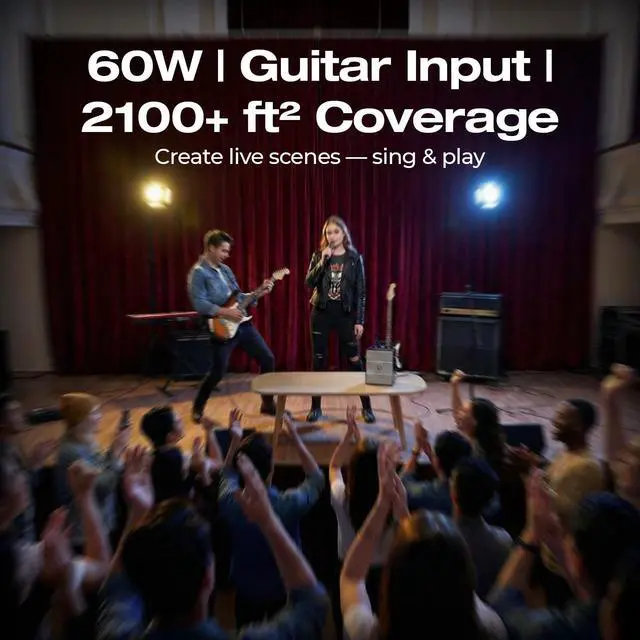 Alt view image 4 of 7 - WinBridge S97 60W Powerful Voice Amplifier with Dual Wireless Microphones | Speaker Mic Set, PA System for Teachers, Karaoke & Event, Guitar Input, 4 Sound Effects, Bluetooth Audio/USB/TF/AUX Playback