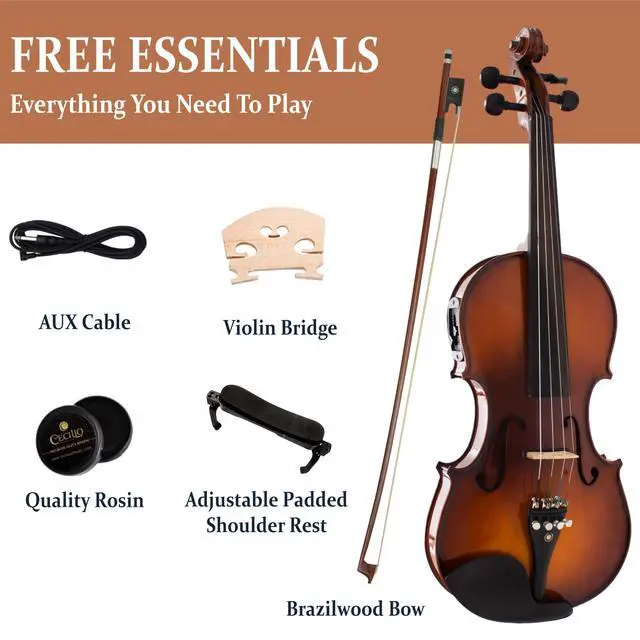 Alt view image 7 of 7 - 4/4 Acoustic Electric Violin, Solid Spruce Top, Antique Varnish