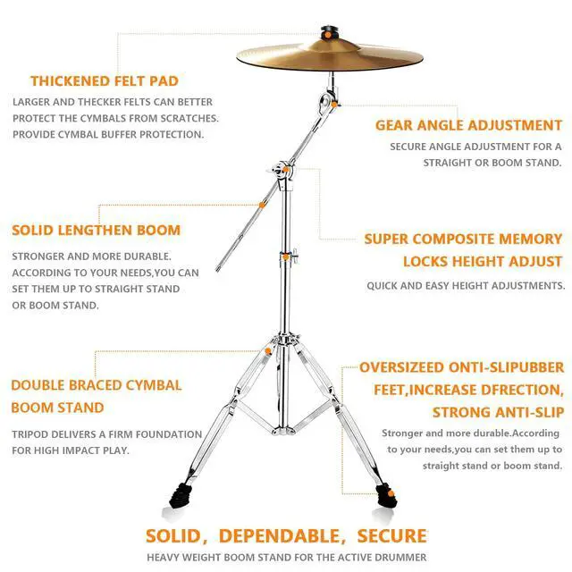 Alt view image 4 of 6 - Cymbal Stand 2Pack Adjustable Cymbal Boom Stand 28"-47.2" for Drum Hardware Cymbal Pack Boom Stand for Ride and Crash Cymbals