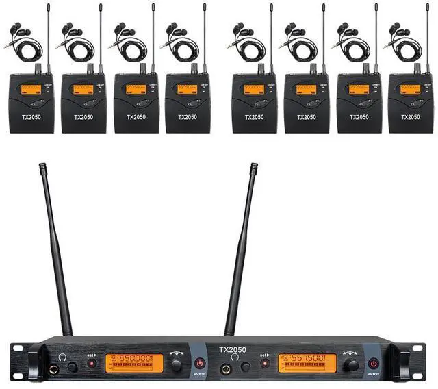 Main image of 8 Bodypacks Wireless in Ear Monitor System 2 Channel Recording Headphone Studio Monitor Transmitter Monitoring Type for Stage Church Band Musicians School 338ft Range