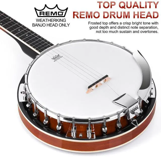Alt view image 3 of 7 - LEFT-HANDED Banjo 5 String Mahogany Open Back Banjo with Resonator, Remo Drum Head, Geared 5th String Beginner Kit with Manual, Full Size