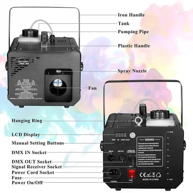 Alt view image 6 of 7 - 500W Haze Machine with 1.2L Tank DMX Wireless Manual Control | Low Noise, Fast Preheat, 4H Continuous Fog, Safe Overheat Protection for DJ Halloween Stage Christmas Party