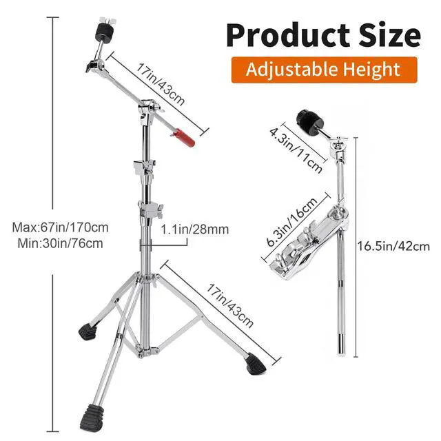 Alt view image 2 of 7 - Heavy-Duty Boom Cymbal Stand with Extension Arm and Clamp Mount | Convertible Boom/Straight Stand, Adjustable Hardware with Double Braced Legs for Heavy Ride, Crash and Splash Cymbals