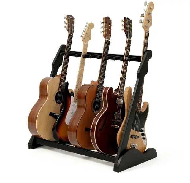 Main image of Bamboo Guitar Rack for Multiple Guitars, Adjustable Multi Guitar Stand Wood | Adjustable Dividers, Soft Padding, Large-Capacity Storage, Holds Acoustic, Electric, Bass Guitars, Cases and Gig Bags