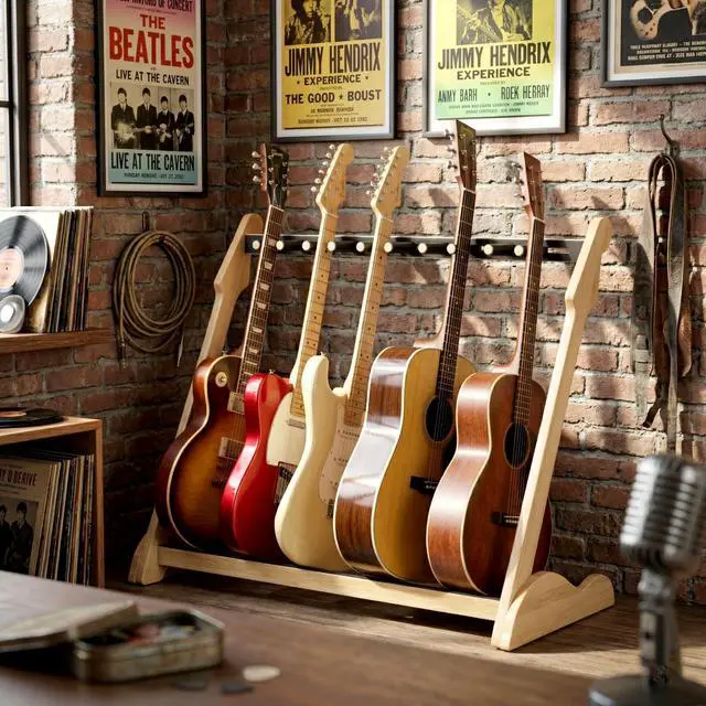 Alt view image 7 of 7 - Bamboo Guitar Rack for Multiple Guitars, Adjustable Multi Guitar Stand Wood | Adjustable Dividers, Soft Padding, Large-Capacity Storage, Holds Acoustic, Electric, Bass Guitars, Cases and Gig Bags
