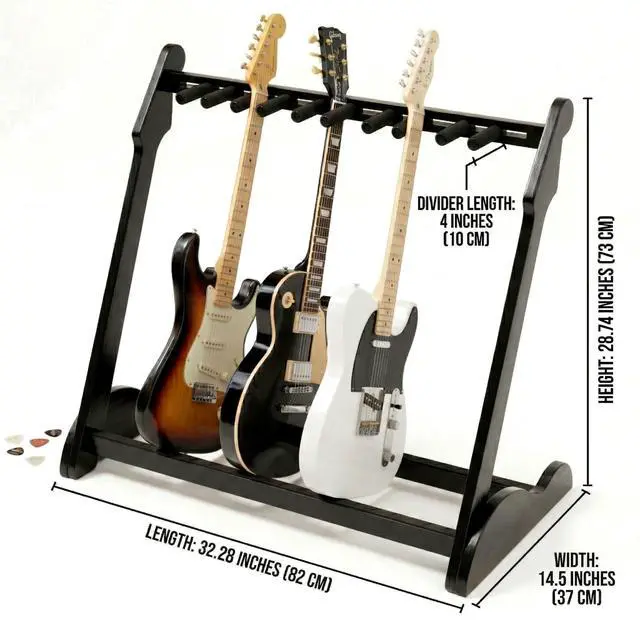 Alt view image 2 of 7 - Bamboo Guitar Rack for Multiple Guitars, Adjustable Multi Guitar Stand Wood | Adjustable Dividers, Soft Padding, Large-Capacity Storage, Holds Acoustic, Electric, Bass Guitars, Cases and Gig Bags
