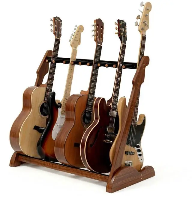 Main image of Bamboo Guitar Rack for Multiple Guitars, Adjustable Multi Guitar Stand Wood | Adjustable Dividers, Soft Padding, Large-Capacity Storage, Holds Acoustic, Electric, Bass Guitars, Cases and Gig Bags