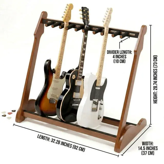 Alt view image 2 of 7 - Bamboo Guitar Rack for Multiple Guitars, Adjustable Multi Guitar Stand Wood | Adjustable Dividers, Soft Padding, Large-Capacity Storage, Holds Acoustic, Electric, Bass Guitars, Cases and Gig Bags