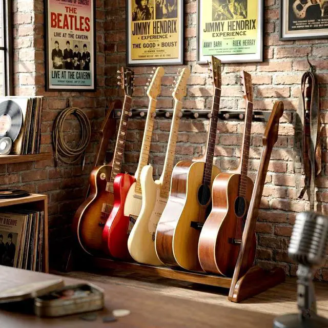 Alt view image 7 of 7 - Bamboo Guitar Rack for Multiple Guitars, Adjustable Multi Guitar Stand Wood | Adjustable Dividers, Soft Padding, Large-Capacity Storage, Holds Acoustic, Electric, Bass Guitars, Cases and Gig Bags
