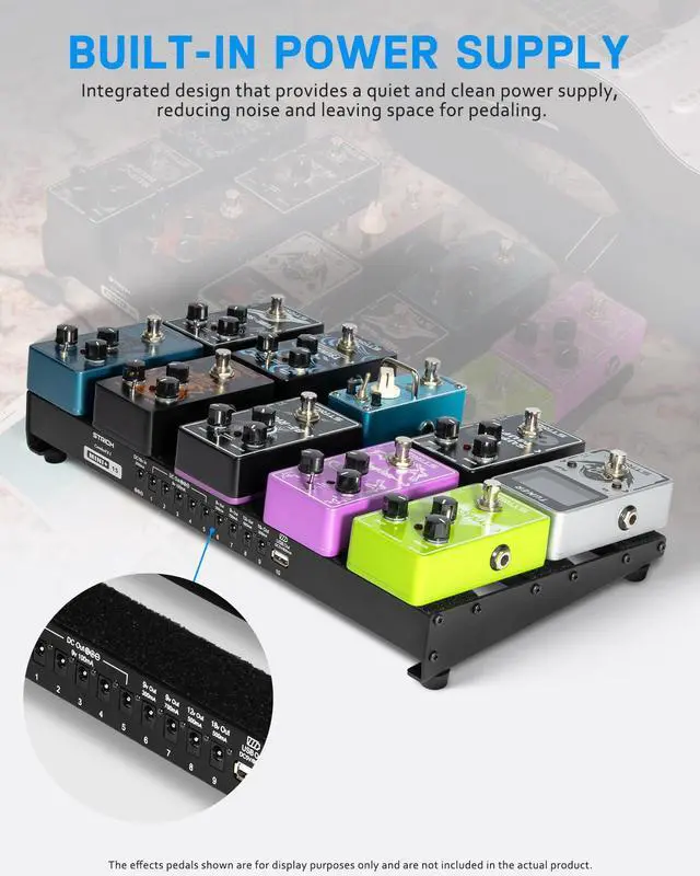 Alt view image 2 of 7 - Pedal Board with Built-in Power Supply, Guitar Pedalboard 15" x 7.8" Lightweight 2.17lb Aluminum Alloy with Pedal Cables, Bag, Hook Loop Strips MINI+ 15