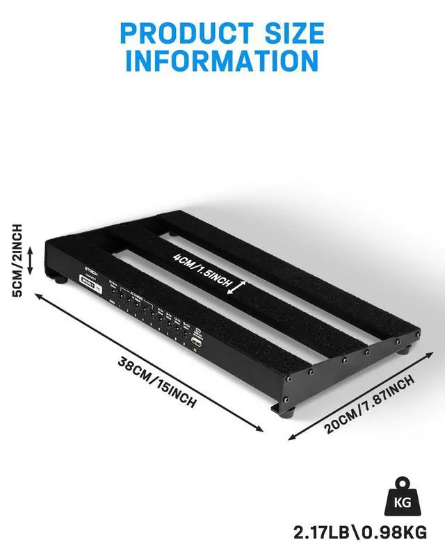 Alt view image 5 of 7 - Pedal Board with Built-in Power Supply, Guitar Pedalboard 15" x 7.8" Lightweight 2.17lb Aluminum Alloy with Pedal Cables, Bag, Hook Loop Strips MINI+ 15