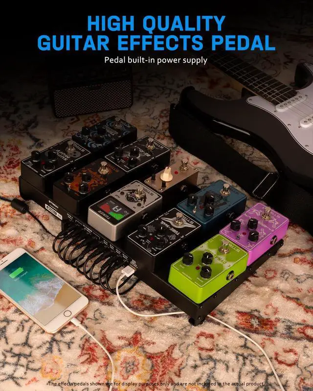 Alt view image 7 of 7 - Pedal Board with Built-in Power Supply, Guitar Pedalboard 15" x 7.8" Lightweight 2.17lb Aluminum Alloy with Pedal Cables, Bag, Hook Loop Strips MINI+ 15
