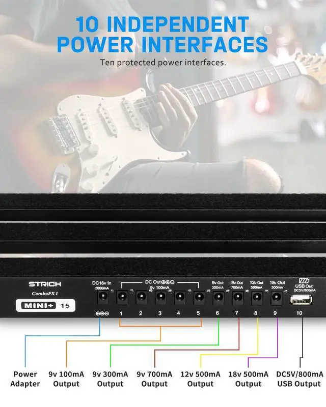 Alt view image 3 of 7 - Pedal Board with Built-in Power Supply, Guitar Pedalboard 15" x 7.8" Lightweight 2.17lb Aluminum Alloy with Pedal Cables, Bag, Hook Loop Strips MINI+ 15