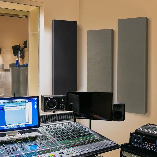 Alt view image 4 of 7 - 2 Thick Acoustic Panels with Hanging Brackets to the Wall, 2 PCS 47.2 x 11.8 Fiberglass Sound Absorbing Panels for Home Theater Church Office Wall or Ceiling, Deep Black