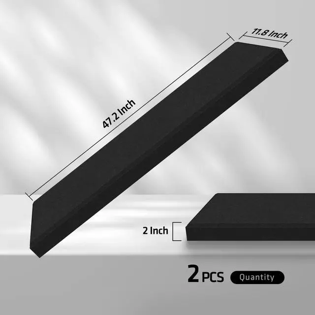 Alt view image 3 of 7 - 2 Thick Acoustic Panels with Hanging Brackets to the Wall, 2 PCS 47.2 x 11.8 Fiberglass Sound Absorbing Panels for Home Theater Church Office Wall or Ceiling, Deep Black