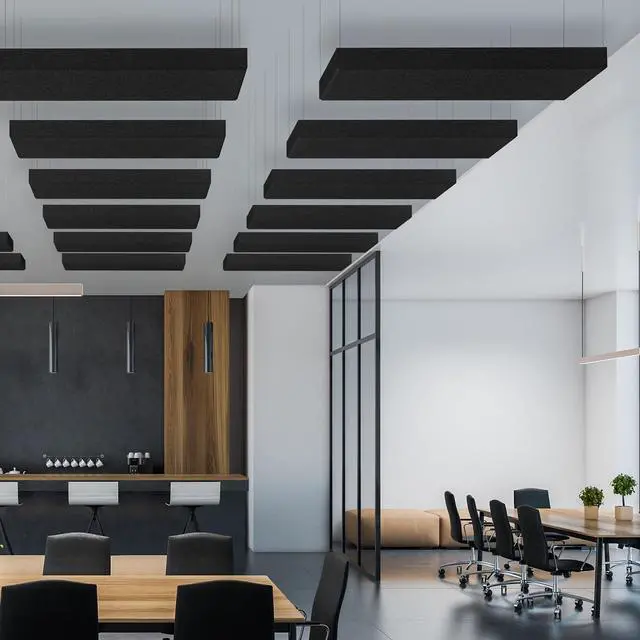 Alt view image 5 of 7 - 2 Thick Acoustic Panels with Hanging Brackets to the Wall, 2 PCS 47.2 x 11.8 Fiberglass Sound Absorbing Panels for Home Theater Church Office Wall or Ceiling, Deep Black