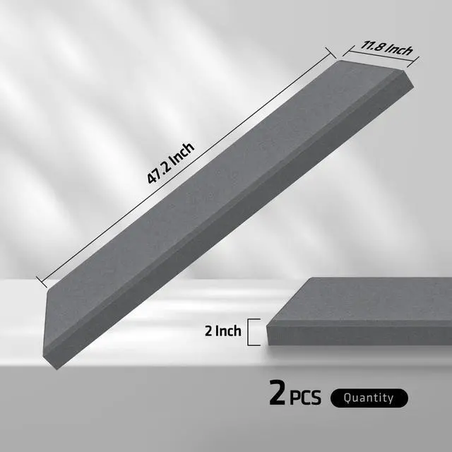 Alt view image 3 of 7 - 2 Thick Acoustic Panels with Hanging Brackets to the Wall, 2 PCS 47.2 x 11.8 Fiberglass Sound Absorbing Panels for Home Theater Church Office Wall or Ceiling, Light Grey