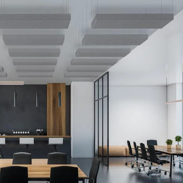 Alt view image 5 of 7 - 2 Thick Acoustic Panels with Hanging Brackets to the Wall, 2 PCS 47.2 x 11.8 Fiberglass Sound Absorbing Panels for Home Theater Church Office Wall or Ceiling, Light Grey