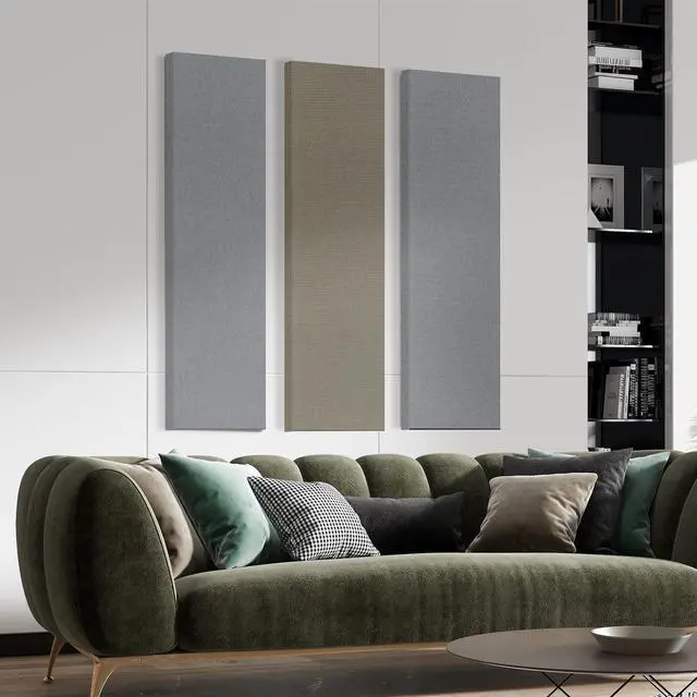Alt view image 4 of 7 - 2 Thick Acoustic Panels with Hanging Brackets to the Wall, 2 PCS 47.2 x 11.8 Fiberglass Sound Absorbing Panels for Home Theater Church Office Wall or Ceiling, Light Grey