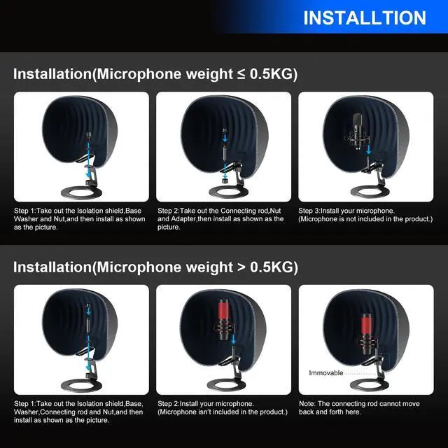 Alt view image 5 of 7 - Microphone Isolation Shield, Professional Recording Studio Equipment,360° Music Studio Mic Shield,Suitable for of Blue Yeti, Snowball iCE, HyperX QuadCast, SoloCast,Etc Recording Microphones