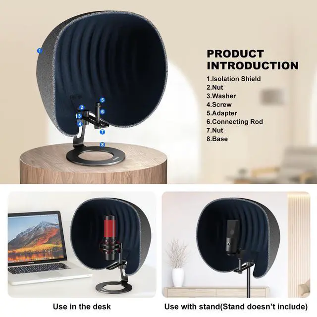 Alt view image 7 of 7 - Microphone Isolation Shield, Professional Recording Studio Equipment,360° Music Studio Mic Shield,Suitable for of Blue Yeti, Snowball iCE, HyperX QuadCast, SoloCast,Etc Recording Microphones