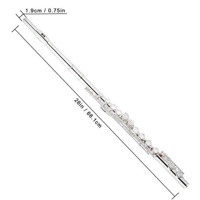 Alt view image 2 of 7 - Silver Plated Flute Instrument for Beginner Kids StudentClosed Hole Flutes 16 Keys C Flute with Carrying Case,StandCleaning kitGlovesTuning Rod(Silver Plated)