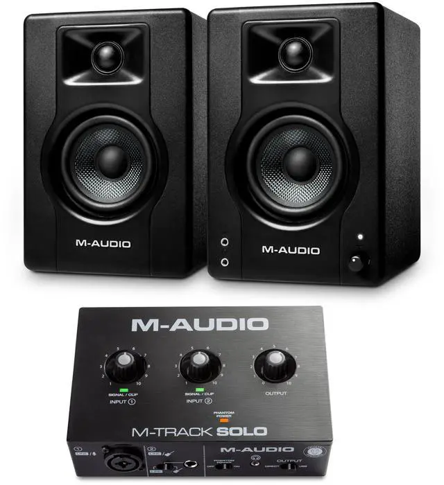 Main image of Recording, Streaming and Podcasting Bundle M-Track Solo USB Audio Interface and 120W BX3 Stereo Speakers, Plus a Software Suite Included