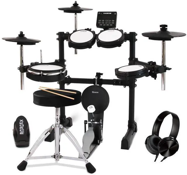 Main image of Electronic Drum Set Electric Drum Kit with 4 Quiet Mesh Pads and 6" Kick Drum, 360 Sounds, Headphones, Sticks, Dual Bluetooth function, Suit for Beginner
