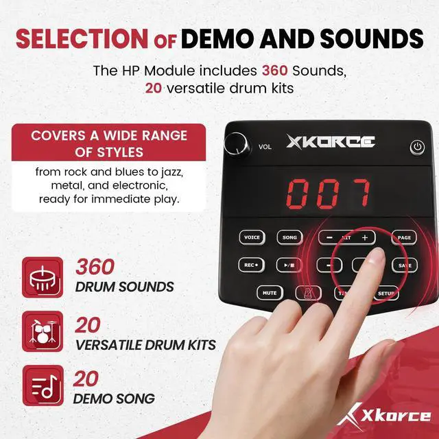 Alt view image 2 of 7 - Electronic Drum Set Electric Drum Kit with 4 Quiet Mesh Pads, 360 Sounds, 2 Pedals, Headphones, Sticks, Dual Bluetooth function, Suit for Beginner