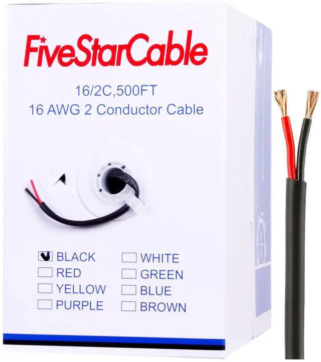Main image of 16/2 500 Ft. 2 Conductors Audio Speaker Lightning Installation High-Power Home Wiring Cable Wire (Black, 16-2 500ft)