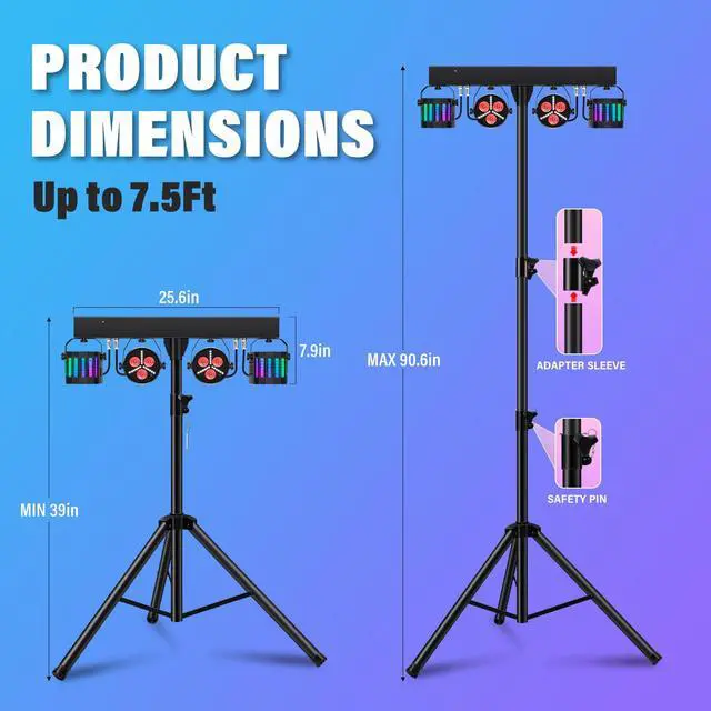 Alt view image 3 of 7 - Rechargeable DJ Lights with Stand Wireless DJ Gig Bar Light Package Battery Powered Sound Activated LED Stage Lighting System with Bag DMX & Remote for Party Club Shows Booth Band Wedding