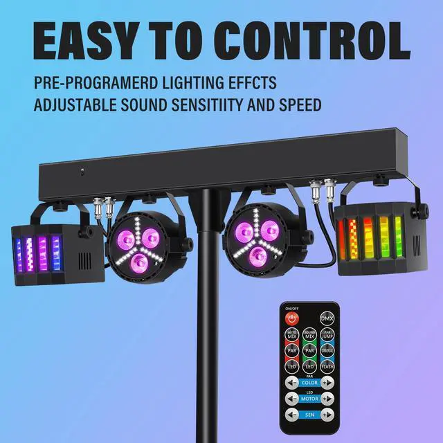 Alt view image 7 of 7 - Rechargeable DJ Lights with Stand Wireless DJ Gig Bar Light Package Battery Powered Sound Activated LED Stage Lighting System with Bag DMX & Remote for Party Club Shows Booth Band Wedding