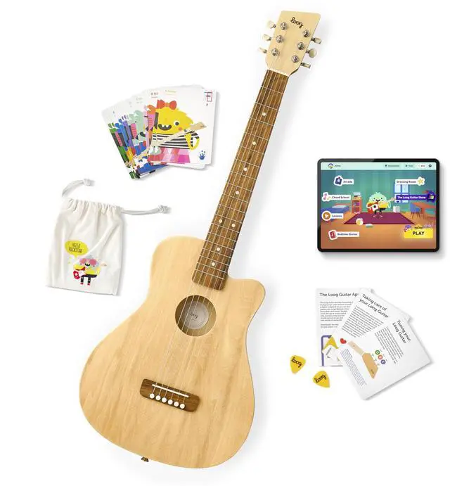 Main image of Pro 6 Acoustic kids real guitar for Beginners Compact size Ages 9+ Learning app and Lessons included