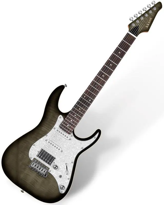 Main image of Solid Body Electric Guitar - Flame Maple Top, HSS Alnico V Pickups with Coil-Split, Roasted Maple Neck, Locking Tuners, Veltrix Series, Obsidian Black