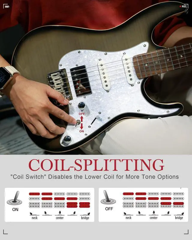 Alt view image 6 of 7 - Solid Body Electric Guitar - Flame Maple Top, HSS Alnico V Pickups with Coil-Split, Roasted Maple Neck, Locking Tuners, Veltrix Series, Obsidian Black