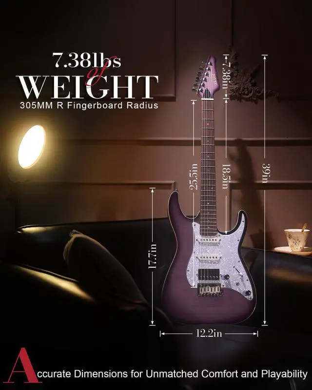 Alt view image 2 of 7 - Solid Body Electric Guitar - Flame Maple Top, HSS Alnico V Pickups with Coil-Split, Roasted Maple Neck, Locking Tuners, Veltrix Series, Violet Venom