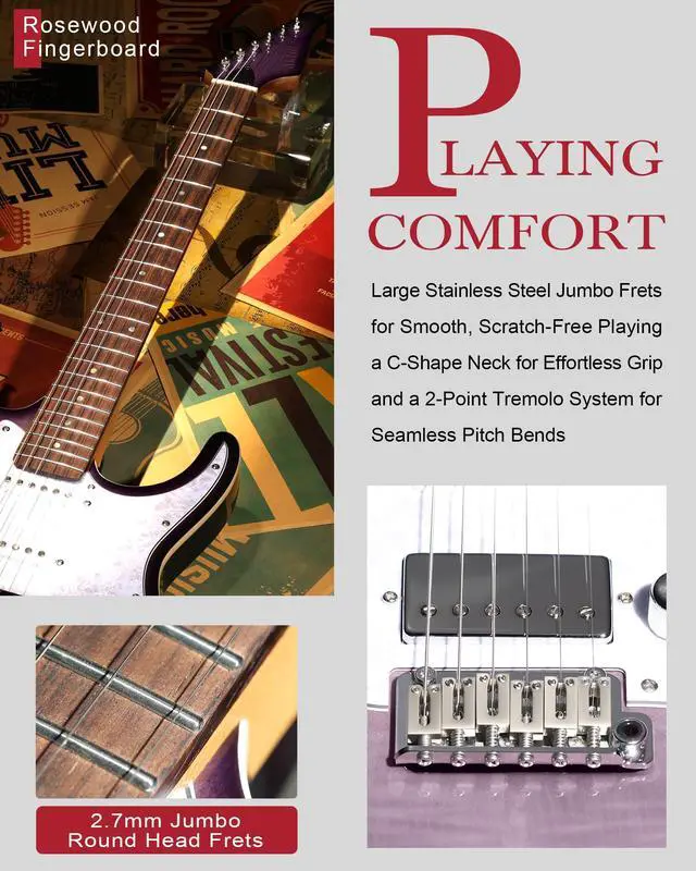 Alt view image 3 of 7 - Solid Body Electric Guitar - Flame Maple Top, HSS Alnico V Pickups with Coil-Split, Roasted Maple Neck, Locking Tuners, Veltrix Series, Violet Venom