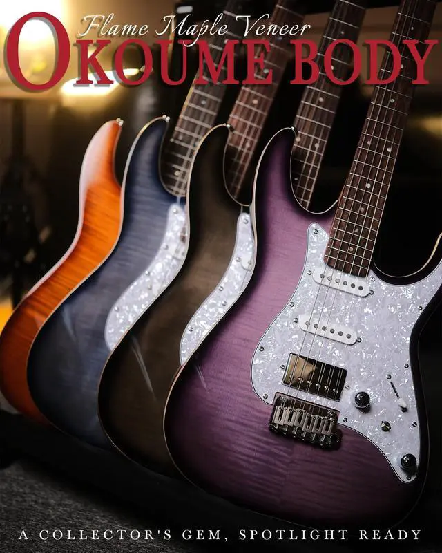 Alt view image 4 of 7 - Solid Body Electric Guitar - Flame Maple Top, HSS Alnico V Pickups with Coil-Split, Roasted Maple Neck, Locking Tuners, Veltrix Series, Violet Venom
