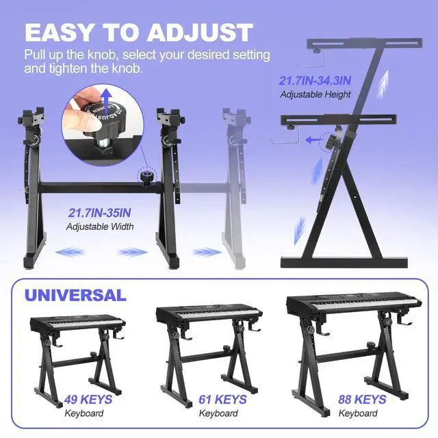 Alt view image 5 of 6 - Keyboard Stand Piano Duty Stand Z Style Adjustable Keyboard Holder Piano Keyboard Stand Fits 54, 61 And 88 Keys Electric Keyboards Digital Pianos