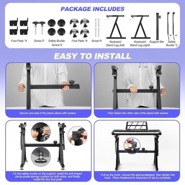 Alt view image 6 of 6 - Keyboard Stand Piano Duty Stand Z Style Adjustable Keyboard Holder Piano Keyboard Stand Fits 54, 61 And 88 Keys Electric Keyboards Digital Pianos
